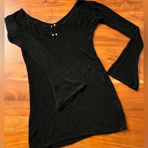 Black Bell Sleeve Crochet Knit Top